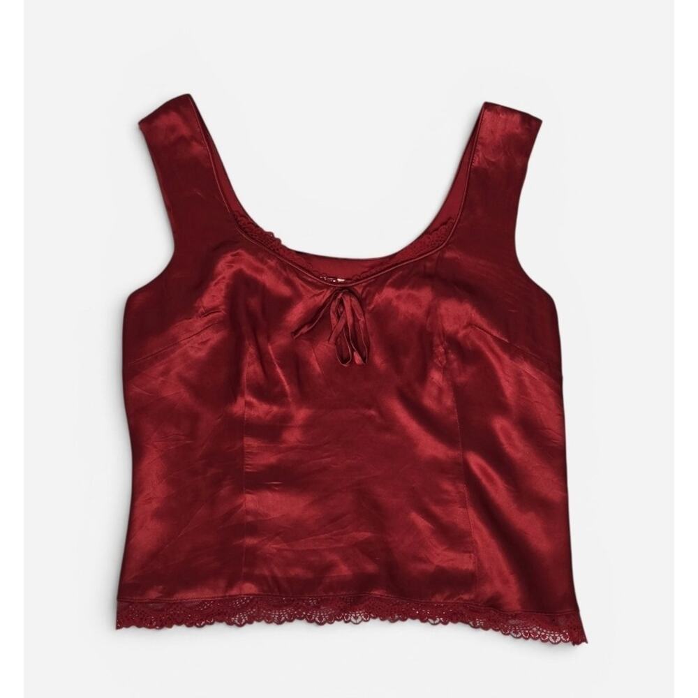 Melrose 100% Silk Charmeuse Red Tank Top Corset Fit Lace Trim Y2K Size 10